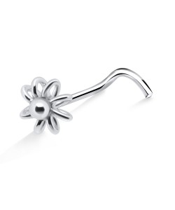 Flower Silver Curved Nose Stud NSKB-611